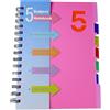 BMZXCH A5 Quaderno Quaderni Appunti con Divisori Spirale Con Etichette Di 5 Colori | 110 Fogli/220 Pagine A5 Quaderni Taccuino a Spirale A5 con Separator 5 Divisori Amovibili per Scuola, Ufiicio ( Rosa )