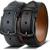 BULLIANT Cintura Uomo 2 Pezzi Cintura Pelle con 7 Fori,Comoda per Abiti Formali,Casual e Jeans,Larghezza 35mm(Caffè/Nero,105cm/32-34 vita regolabile)