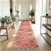 DEFYNEE Tappeto passatoia 60 x 240 cm, antiscivolo, a pelo corto, lavabile, pieghevole, design boho, per corridoio, cucina, soggiorno e ufficio, rosso