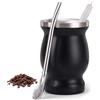 Leikurvo Mate, set di tazze da tè con cucchiaio e spazzola per la pulizia, in acciaio inox, set da tè Yerba Mate, tazza da tè, cassaforte e durevole, per cucina, ristorante, caffetteria (nero)