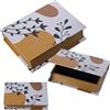 DRW Set di 3 scatole libro in legno e tela poliestere con disegni e rami 30 x 24 x 8 cm, 24 x 18 x 6 cm e 18 x 12 x 4 cm