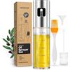 PORTENTUM Spruzzatore Olio Spray in Acciaio Inox 100ml, Oliera Vetro per Cucina e Friggitrice ad Aria, Spray Olio Cucina con Accessori
