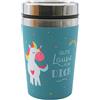 Dekohelden24 Tazza termica da viaggio con unicorno, motivo: buon umore per te, dimensioni: 13,5 x 8,4 cm, capacità: 240 ml.