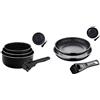 BERGNER Click&Cook Set di 7 padelle e pentole | Manici rimovibili | Rivestimento antiaderente | Compatibile con induzione | In nero