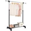COSTWAY Appendiabiti Estendibile Porta Abiti Singolo Regolabile in Altezza e Lunghezza, con Ripiano e Ruote, in Acciaio Inox