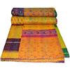 YUVANCRAFTS Coperta in seta kantha tradizionale kantha, realizzata a mano, in seta indiana, multicolore, copriletto, copriletto (misura doppia)