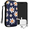 kwmobile Custodia in neoprene con zip per smartphone XXL - 7 - Astuccio portacellulare a sacchetto con cerniera - Borsa verticale - Margheritine blu/bianco/giallo