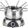 Clatronic FD 3783 - Pentola elettrica per fonduta con paraspruzzi rimovibile, per 8 persone, con forchette per fonduta in acciaio inox, codice colore, capacità max. 1,2 litri/1400 Watt, in acciaio