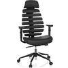 HJH Office 714560 Sedia da Ufficio Girevole ERGO LINE II PRO Pelle Nero, braccioli, poggiatesta, ergonomici Schienale
