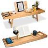 Navaris Vassoio Vasca Colazione Letto - Mensola Vasca da Bagno in bambù - Mensola Allungabile 75cm-108cm con Leggìo Integrato Vani Laterali - Legno