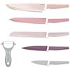Navaris Set di coltelli Acciaio Inox Ceramica - 5X coltelli Pane Carne Pesce Frutta 1x pelaverdure con Lama in Ceramica Presa ergonomica - Colorati