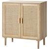 VEVOR Mobile in Rattan, Cassettiera in Rattan, Mobile Portaoggetti con 2 Ante Magnetiche e Ripiani e Maniglie Regolabili, Mobile Buffet Credenza per Corridoio, Ingresso, Soggiorno, 800 x 375 x 880 mm