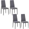 HOMCOM Set 4 Sedie Imbottite per Soggiorno Sedie Sala da Pranzo Moderne, in Metallo e Tessuto Grigio|Aosom