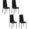 HOMCOM Set 4 Sedie Imbottite per Soggiorno, Sedie Sala da Pranzo Moderne in Metallo e Tessuto Nero