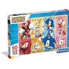 Clementoni - Puzzle per Bambini 60 Pezzi Supercolor, per Bambini 4+ Anni, Illustrazione del Cartone Sonic, Idea Regalo, Made in Italy, 62x42 cm, 26073