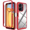 SEAHAI Trasparente Cover per Xiaomi Redmi 13C 5G/4G/POCO C65, Rugged Custodia Full Body Antiurto Rigida PC Soft TPU Sottile Bumper Silicone Protettiva Case - Rosso Scuro