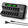 ENEGON Caricabatterie Rapido Intelligente per Batterie Ricaricabili AA AAA Ni-MH Ni-CD con Display LCD, 8 Slot Indipendenti, Protezione e Alimentatore 100-240V