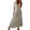 Generico Vestiti Estivi Donna Cotone - Abito Donna Lungo Elegante Sexy Scollo a V Manica Corta Vestito Elegante con Volant Orlo Abito Lungo Maxi Spiaggia Vestito Estivo Casual