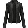 Generic Giacche In Pelle Per Le Donne Zip Up Moto Biker Giacche In Ecopelle Casual Manica Lunga Stand Collar Cappotto Con Zip(Black,XS)