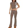ABINGOO Tuta da Donna Casual 2 Pezzi a Maniche Corte Aderente Crop Top Svasati a Vita Bassa Pantaloni Lounge Set Yoga Tuta(C-Marrone,S)