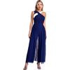 inlzdz Tuta Intera Salopetta da Donna Elegante Jumpsuit Tuta da Cerimonia Cocktail Overall Monopezzi Tutine Pantaloni da Palazzo a Gamba Larga in Chiffon Blu scuro S