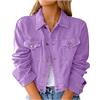 TRIGLICOLEUM Giacca di jeans da donna, corta, per le mezze stagioni, stile retrò, leggera, in denim, con bottoni, a maniche lunghe, in jeans, tinta unita, slim fit, per autunno e inverno, viola., M