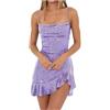Generisch 2025 - Abito da festa da donna con spalline e pizzo, glitterato, scollatura sulla schiena, con bordo a foglia, senza maniche, abito da sera corto elegante, Lilla, XS