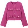 Suncadmious Giacca da Donna in Tweed Ritagliato Senza Colletto Manica Lunga Button Down Giacca Blazer da Ufficio con Tasche (Viola,L)