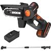 WORX 18V(20V MAX) NITRO Mini Motosega a Batteria 5 Pollici WG325E.1, con Asta di Prolunga da 125 cm, Motore Brushless, PowerShare, Motosega Elettrica, con Batteria e Caricabatterie