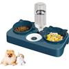 Kakbrt Ciotola per Gatti,3 in 1 Doppio Ciotole per Animali Domestici,Distributore Acqua Pet Feeder Automatico,per Gatti e Cani di Piccola Taglia (Blu)