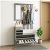 BAKAJI Set Mobili Ingresso Design Moderno con Scarpiera Panca Cassetto Specchio Rettangolare e Appendiabiti Attaccapanni 6 Ganci da Parete Casa Design Moderno in Legno (Grigio)