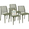 Tomaino - Sedia in Plastica Da Cucina - Set 6 Sedie Plastica Impilabili Con Braccioli Per Esterno e Interno - Sedie per Giardino, Soggiorno, Balcone o Bar (4, Verde)