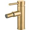 VALAZ Rubinetto Bidet Dorato Spazzolato Protezione PVD | Miscelatore Lavabo Bagno Acqua Fredda e Calda, Risparmio Acqua | Installazione Facile | Ottone, Inossidabile, Elegante, Curvo, Serie Jabalón