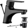 CECIPA Rubinetto da bagno nero, con tirante e scarico, miscelatore per lavabo, rubinetto da bagno con altezza di uscita 57 mm, in ottone