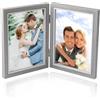 Baieye Cornice Foto Doppia,Cornici Foto in Legno 10x15cm,Portafoto da Tavolo Pieghevole,Adatto a Famiglia,Amici,Decorazioni per la Casa,Matrimoni (Grigio)