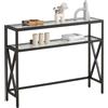 YMYNY Consolle Divano Tavolo in Vetro Temperato, Ingresso Industriale Corridoio, Divano Tavolo Stretto con ripiani, Espositore Compatto Con Piccolo Spazio, Soggiorno, 101 × 25 × 80.5CM Nero HGD007B