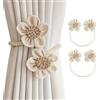 Hshenjhu 2 Pezzi Fermatende, Fiori Fermi per Tendaggi, Ferma Fatti a Mano, Fermatende per Tenda in Cotone Naturale, Fibbia in Tieback per Tende, per Tende da Interni ed Esterni, Beige