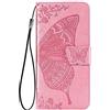 WBWONE Leather Folio Cover per Samsung Galaxy S24 Ultra 5g, Goffratura a Farfalla Custodia in Pelle PU Magnetica Libro Flip Portafoglio Case con [Funzione Stand]. Rosa