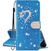 SEHEYA per Motorola Moto G54 5G Cover Libretto Brillantini Amore Cuore Diamante Motivo Custodia PU Pelle Glitter Portafoglio a Libro Donna Flip Case Magnetica Protezione Caso, Blu