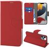 N NEWTOP Cover Compatibile con Apple iPhone 13 Pro Max, HQ Lateral Custodia Libro Flip Chiusura Magnetica Portafoglio Simil Pelle Stand (Rosso)