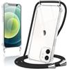 Coiwxmoi Cover per iPhone 12 Mini con Cordino 5,4,Trasparente Custodia con Laccio Tracolla Corda Catena Cinghia,Ultra Morbido Silicone TPU Antiurto Case per iPhone 12 Mini, Nero