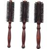 KAYLRE 3 PCS Spazzola Capelli Rotonda e Spazzola con Setole di Cinghiale con Manico in Legno(diametro: 5 cm 4,7 cm 4 cm),Spazzola per Capelli per Lisci e Riccia con Pulizia Artigli