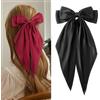 ZOUIQSS 2 fermagli per capelli grandi con fiocco, lunghi e morbidi, in raso, con fiocco francese, accessori per capelli (nero + rosso)
