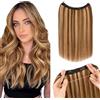 Silk-co Extension Capelli Veri Clip con Filo Invisibile Extensions Capelli Clip Extension con Filo Invisibile Fascia Unica 30cm, Marrone Medio & Biondo Scuro