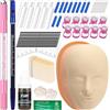 ATOMUS Microblading Practice Kit Rosa Completo Semi Permanente Penna Kit Strumento per Professionale Manichino Testa 18U 3RL Sopracciglio Microblades 10pcs Silicone Practice Eyebrow Patches
