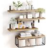 BAKAJI Set 4+1 Mensole da Parete in Legno Massiccio, Scaffali a Muro Multiuso, Staffe e Cestino in Metallo, Scaffalatura per Camera da Letto, Soggiorno, Cucina, Bagno, Libreria, Salvaspazio (Quercia)