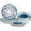 ARCA, Set 18 Piatti in Porcellana Collezione Fish, Servizio Tavola per 6 Persone con Piatti Piani, Fondi e da Dessert, Design Estivo Colorato