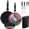 San Ignacio Set 3 padelle Ø16/20/24 cm, alluminio pressato, adatte per induzione + set 4 coltelli da cucina: chef, Santoku, pelapatate e muliusi, manico in silicone, PK3384