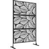 Outsunny Separé Divisorio Decorativo da Esterno con Motivi a Foglie e 2 Piedini, Paravento da Giardino Alto in Acciaio, per Balcone e Terrazzo, 122x45x198 cm, Nero
