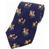 Farm Cottage Brands Lusso Blu Navy Seta Cravatta con Cavalli Being Ridden By Their Jockeys